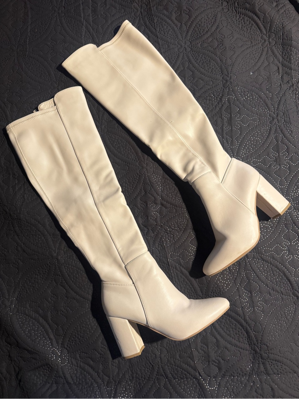 TOP Moda Cream Over-the-Knee Block Heel Boots